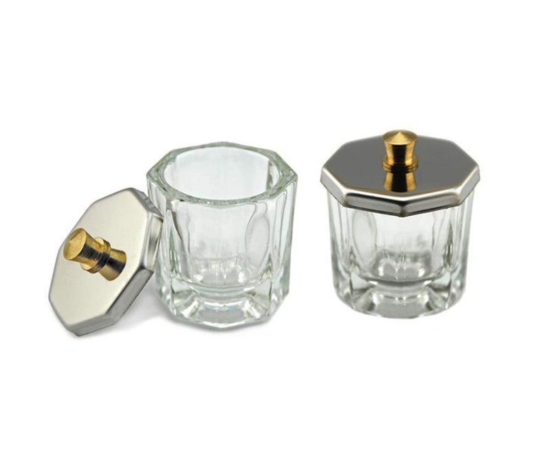 ConStore 2PCS Glass Crystal Dappen Dish with Lid Mini Bowl Cups Nail Art Tools Clear Nail Art Equipment for Mixing Liquid Powder - Image 1